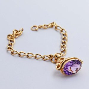 Curb Link Bracelet with Amethyst Fob
