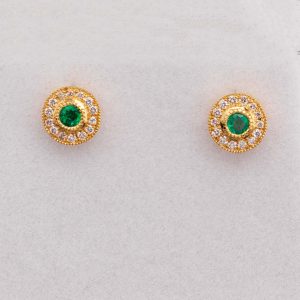 Round Emerald & Diamond Studs