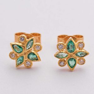 Emerald & Diamond Cluster Studs