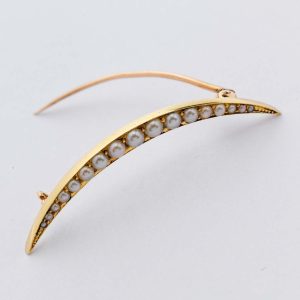 Gold Pearl Crescent Brooch