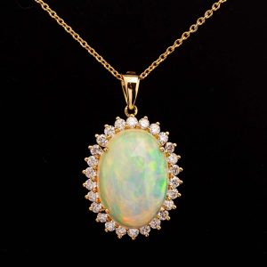 Oval Opal & Diamond Pendant