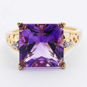 Square Amethyst & Diamond Ring
