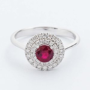 18ct Ruby & Diamond Double Halo Ring