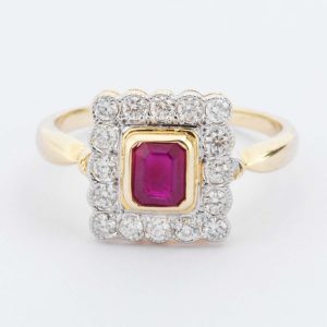 Ruby & Diamond Square Cluster Ring