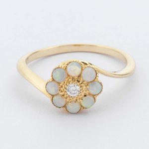 9ct Opal & Diamond Flower Cluster Ring