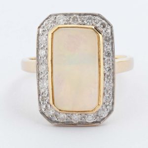 9ct Rectangular Opal & Diamond Ring