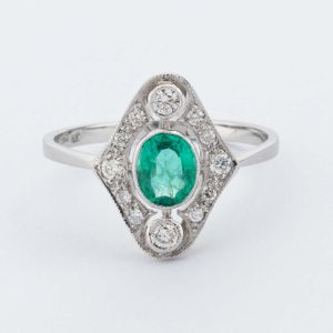 Platinum Emerald & Diamond Ring