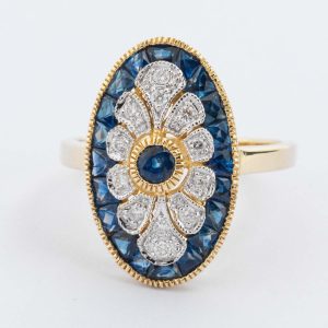 Sapphire & Diamond Floral Cluster Ring