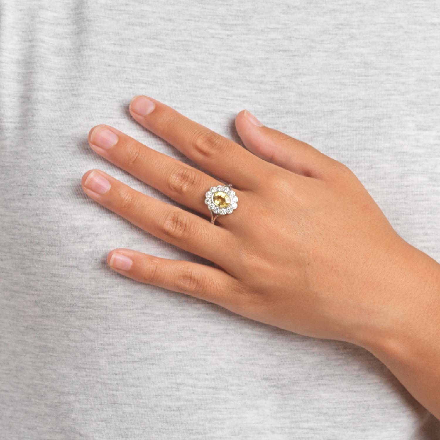 Yellow Sapphire & Diamond Cluster Ring - Image 8