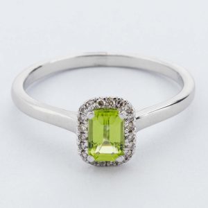 Peridot & Diamond Rectangular Cluster Ring