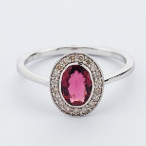 Pink Tourmaline & Diamond Oval Cluster Ring