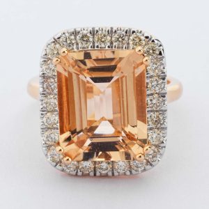 Square Morganite & Diamond Rose Gold Ring