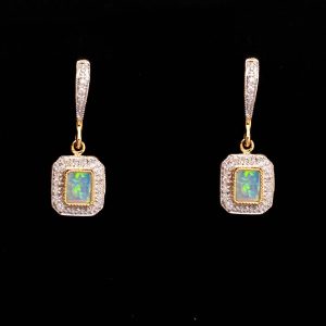 Square Opal & Diamond Drop Earrings
