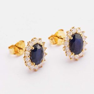 Dark Sapphire & Diamond Stud Earrings