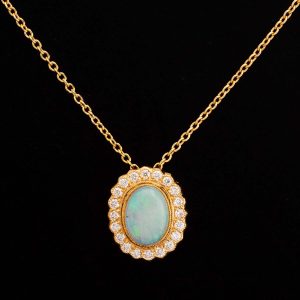 Oval Opal & Diamond Cluster Pendant