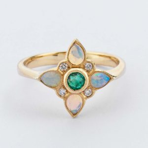 Opal Emerald & Diamond Starburst Cluster Ring