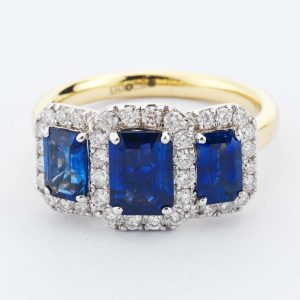 3-Stone Sapphire & Diamond Cluster Ring