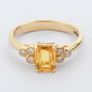 Yellow Sapphire & Diamond Cluster Ring