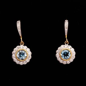 Blue Topaz & Diamond Drop Earrings