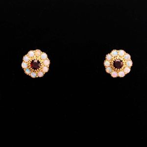 Opal & Garnet Floral Cluster Earrings