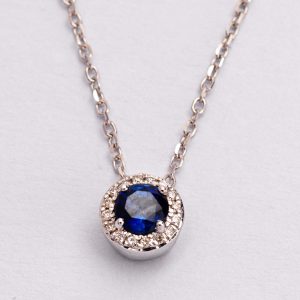 Round Sapphire & Diamond Pendant