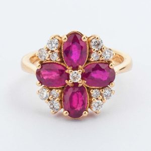 Ruby & Diamond Floral Design Ring