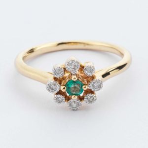 Emerald & Diamond Floral Cluster Ring