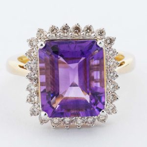 Large Rectangular Amethyst & Diamond Ring