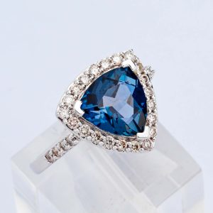 London Blue Topaz & Diamond Cluster Ring
