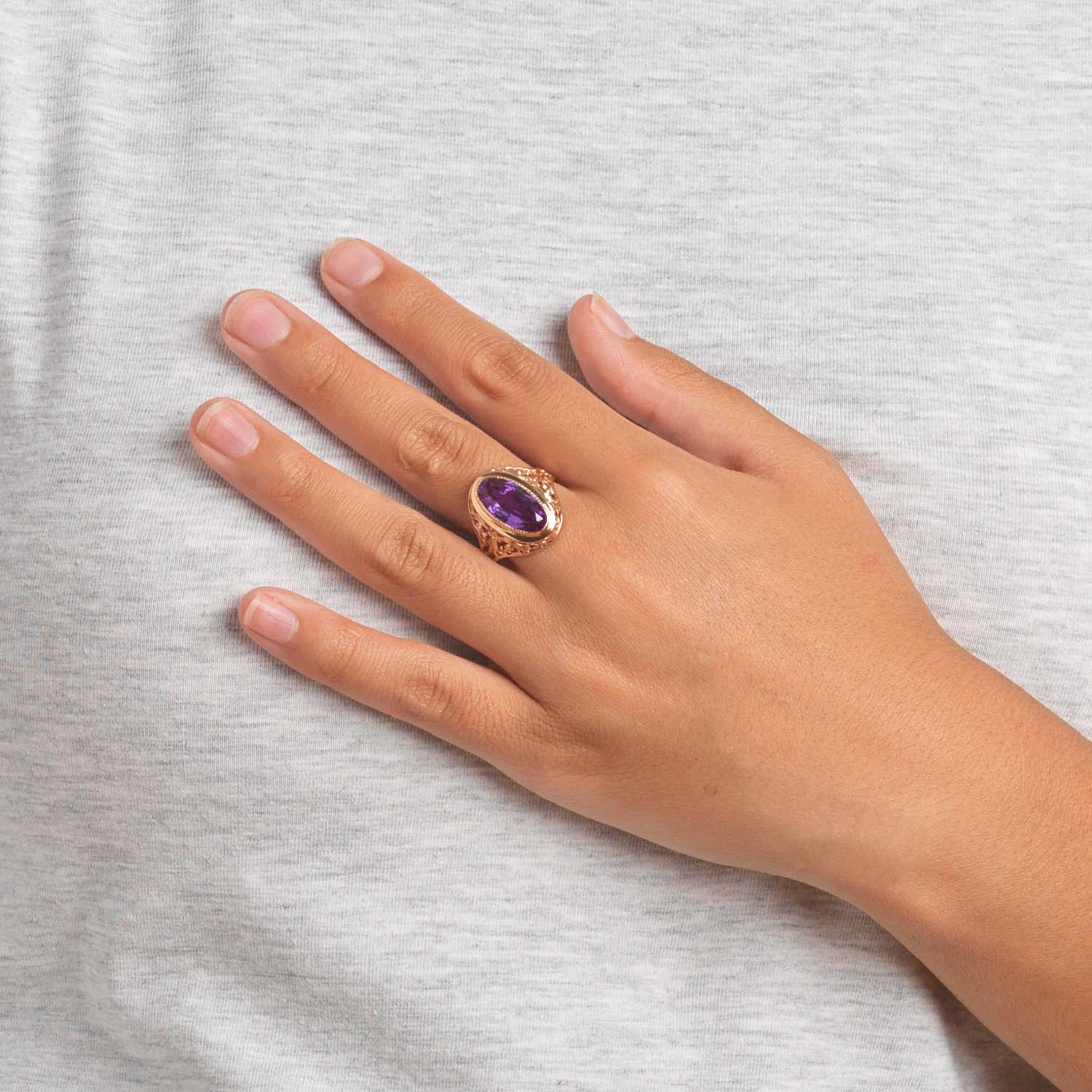 Vintage Rose Gold & Amethyst Ring - Image 2
