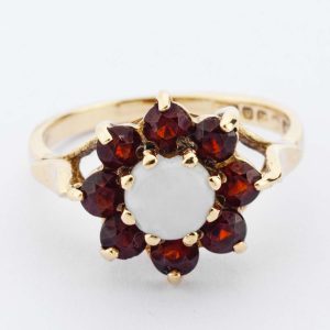 Opal & Garnet Floral Cluster Ring