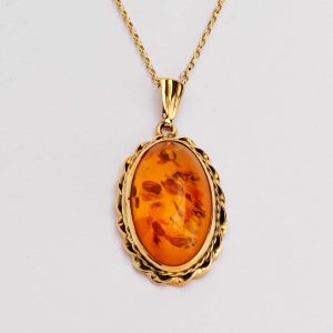 Oval Amber & Gold Pendant