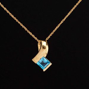 Square Blue Topaz & Gold Pendant