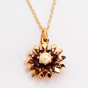 Pearl & Garnet Starburst Style Pendant