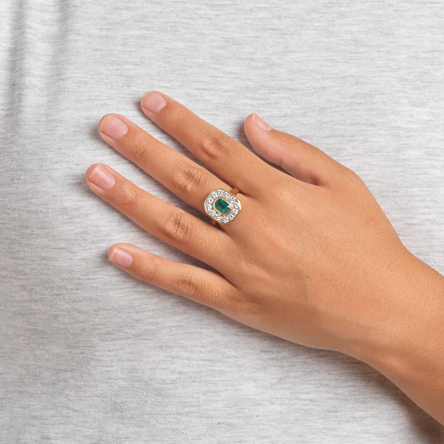 Rectangular Emerald & Diamond Cluster Ring - Image 2