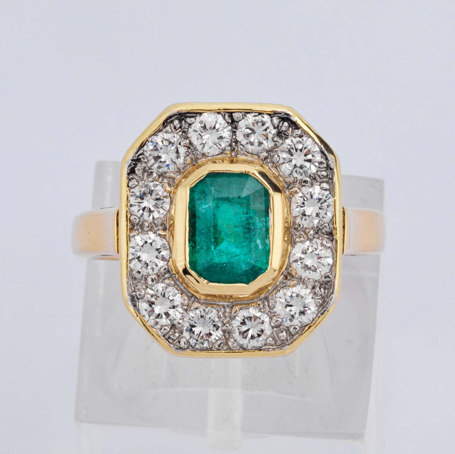 Rectangular Emerald & Diamond Cluster Ring - Image 3