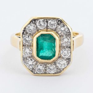 Rectangular Emerald & Diamond Cluster Ring
