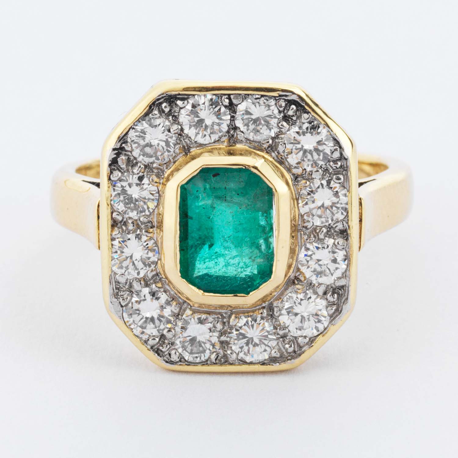 Rectangular Emerald & Diamond Cluster Ring