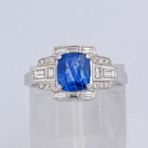Cushion Cut Sapphire & Diamond Cluster Ring