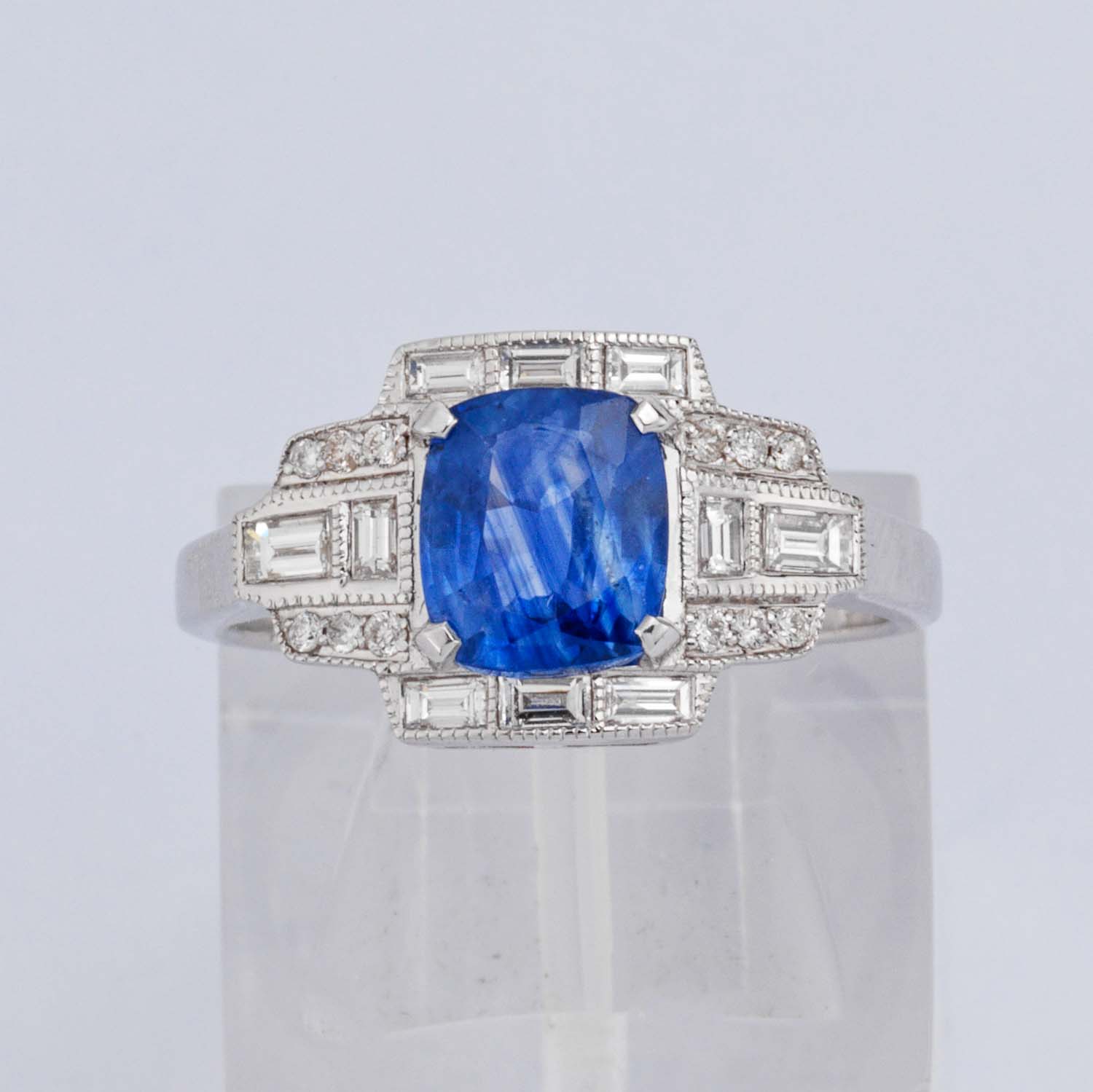 Cushion Cut Sapphire & Diamond Cluster Ring