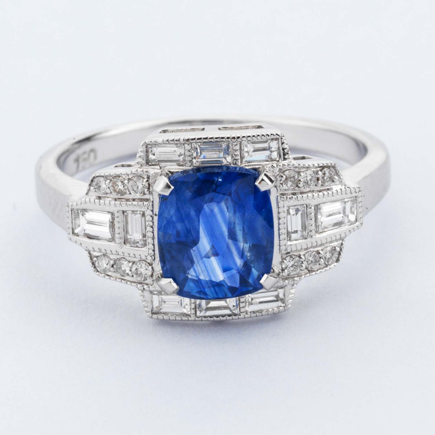 Cushion Cut Sapphire & Diamond Cluster Ring - Image 5
