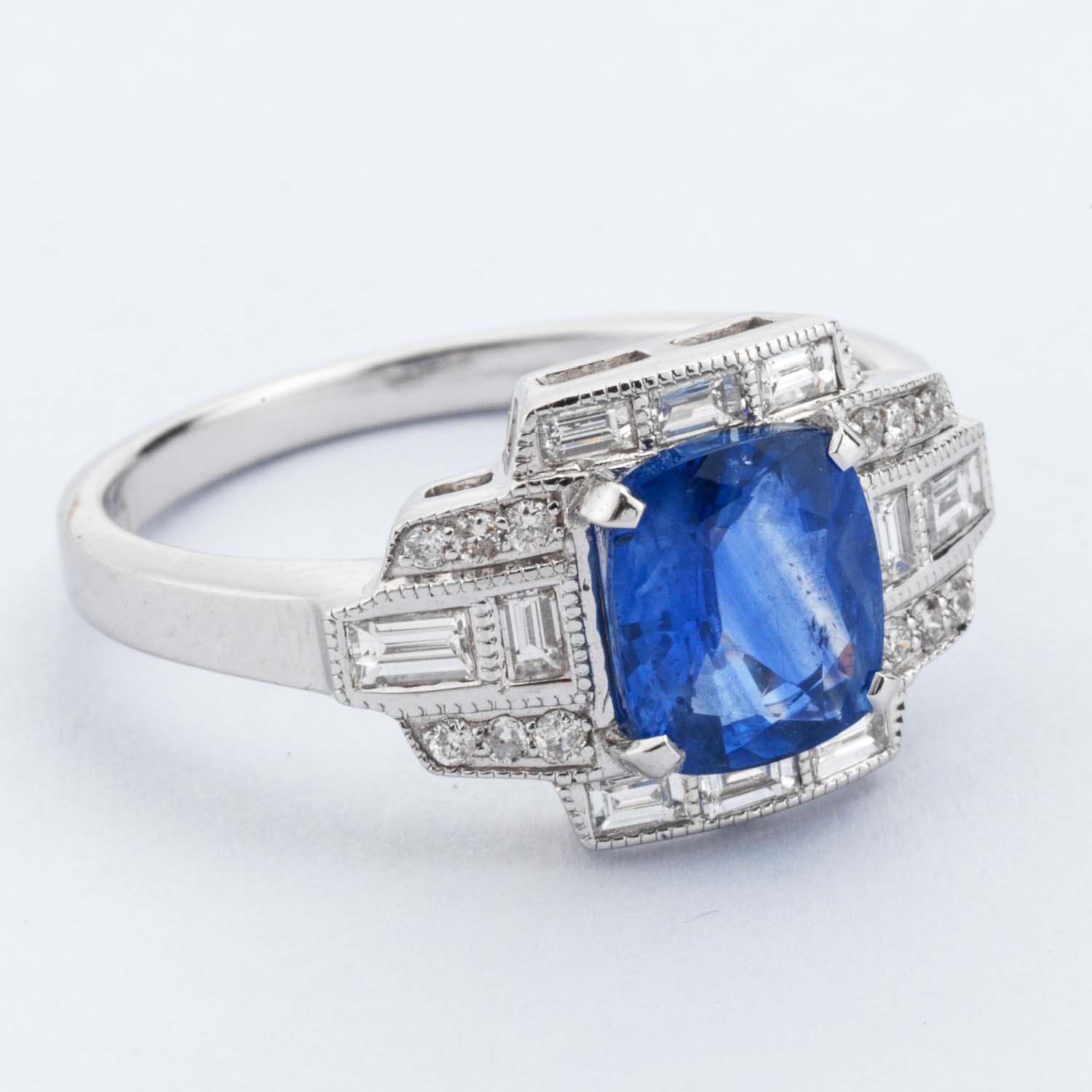 Cushion Cut Sapphire & Diamond Cluster Ring - Image 6