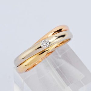 Three-Tone Gold Band with Solitaire Diamond