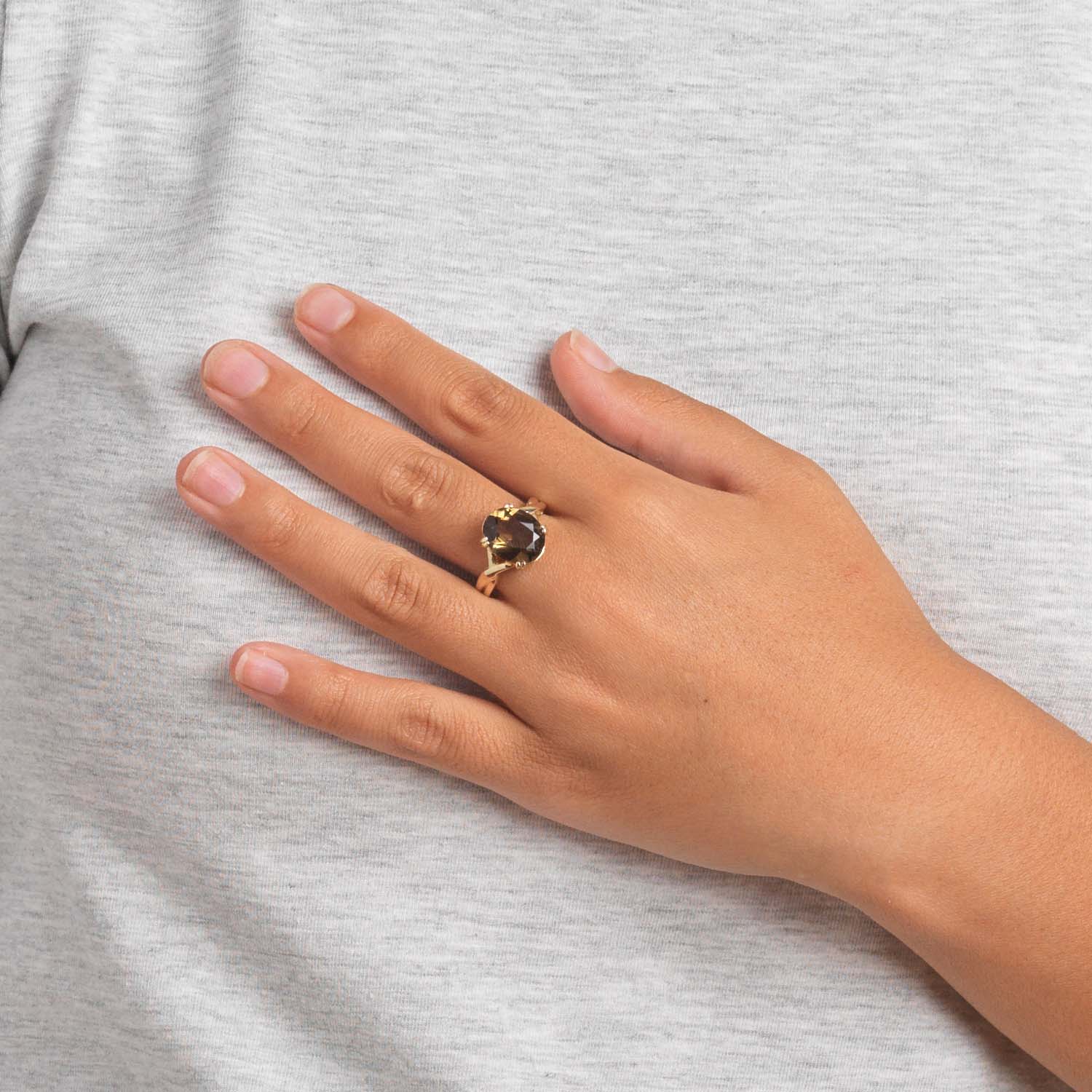 Gold Smokey Quartz Solitaire Ring - Image 7