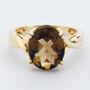 Gold Smokey Quartz Solitaire Ring