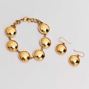 Gold Circular Link Bracelet & Earring Set