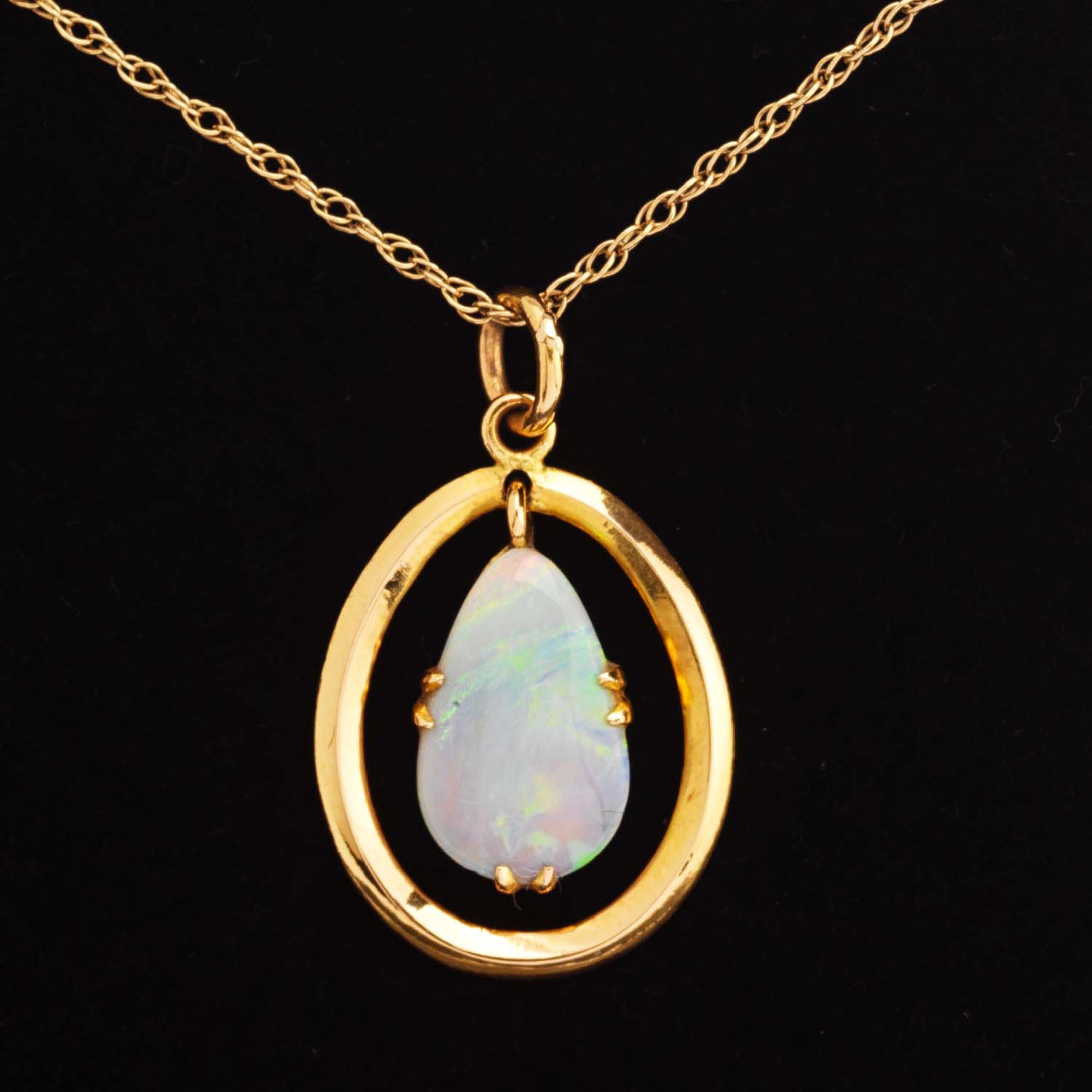 Gold Pear Shaped Opal Pendant
